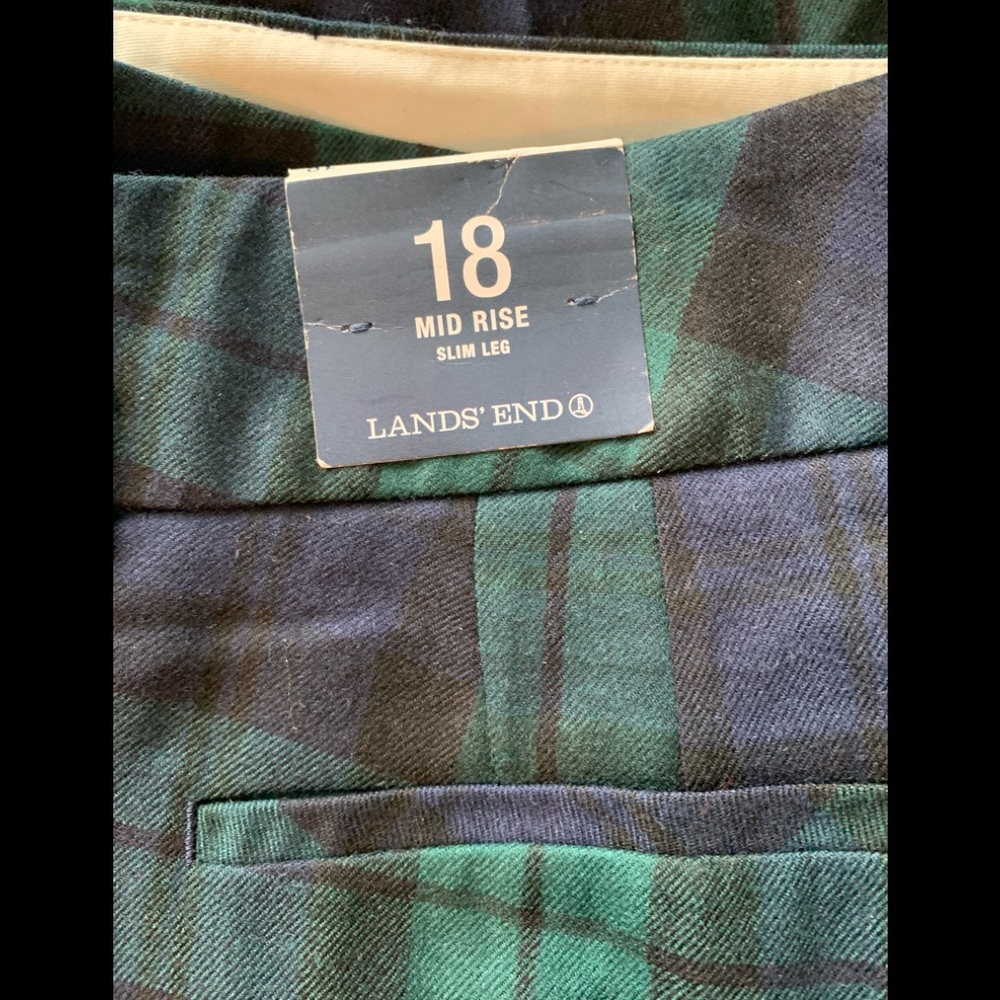 Land’s End Suit Plaid Pants Slim Leg Navy Green 18 - Picture 8 of 15